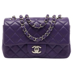 Chanel Purple Quilted Leather Mini Rectangle Classic Single Flap Bag