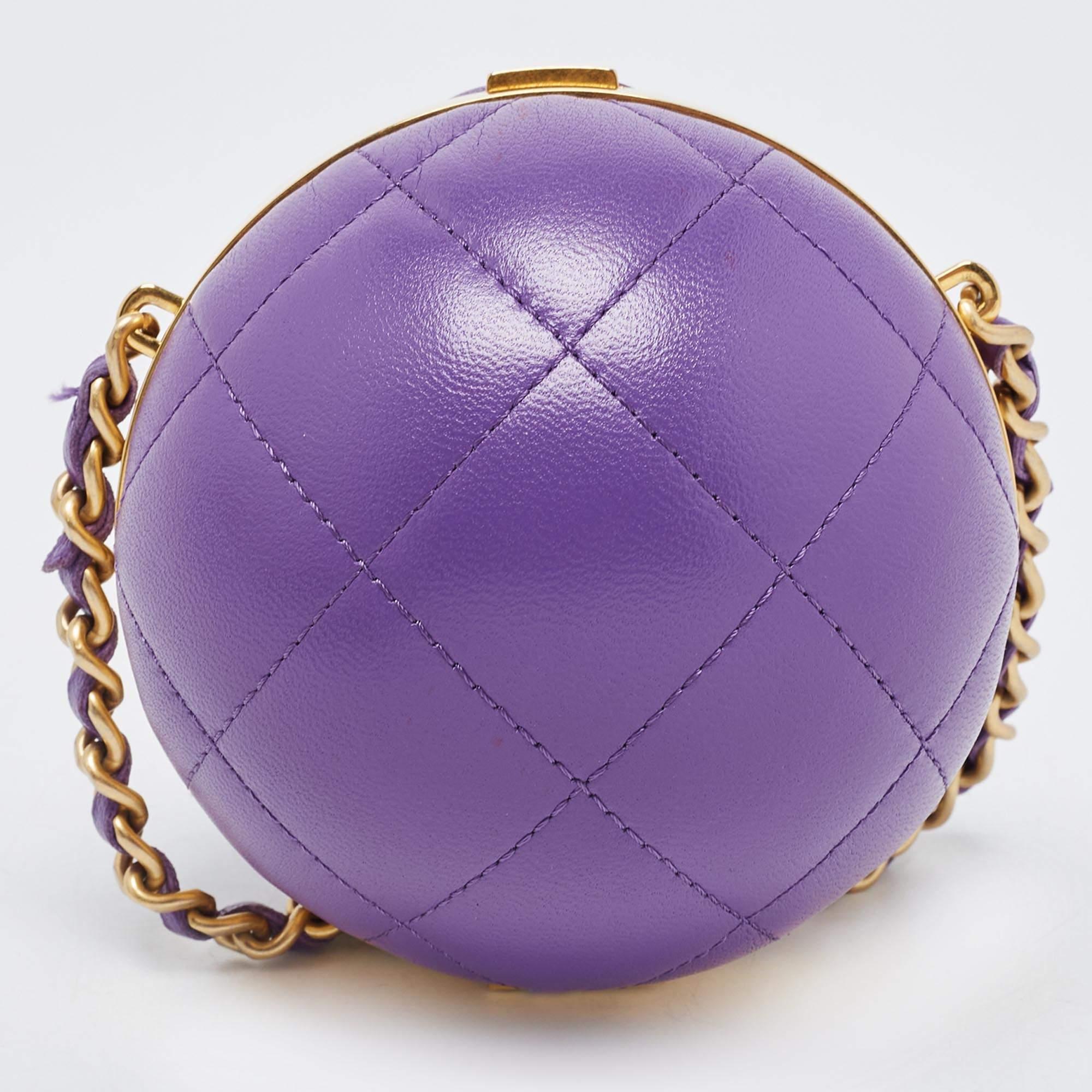 Chanel Purple Quilted Leather Paris-Le19M Coco Sphere Minaudiere Bag 7
