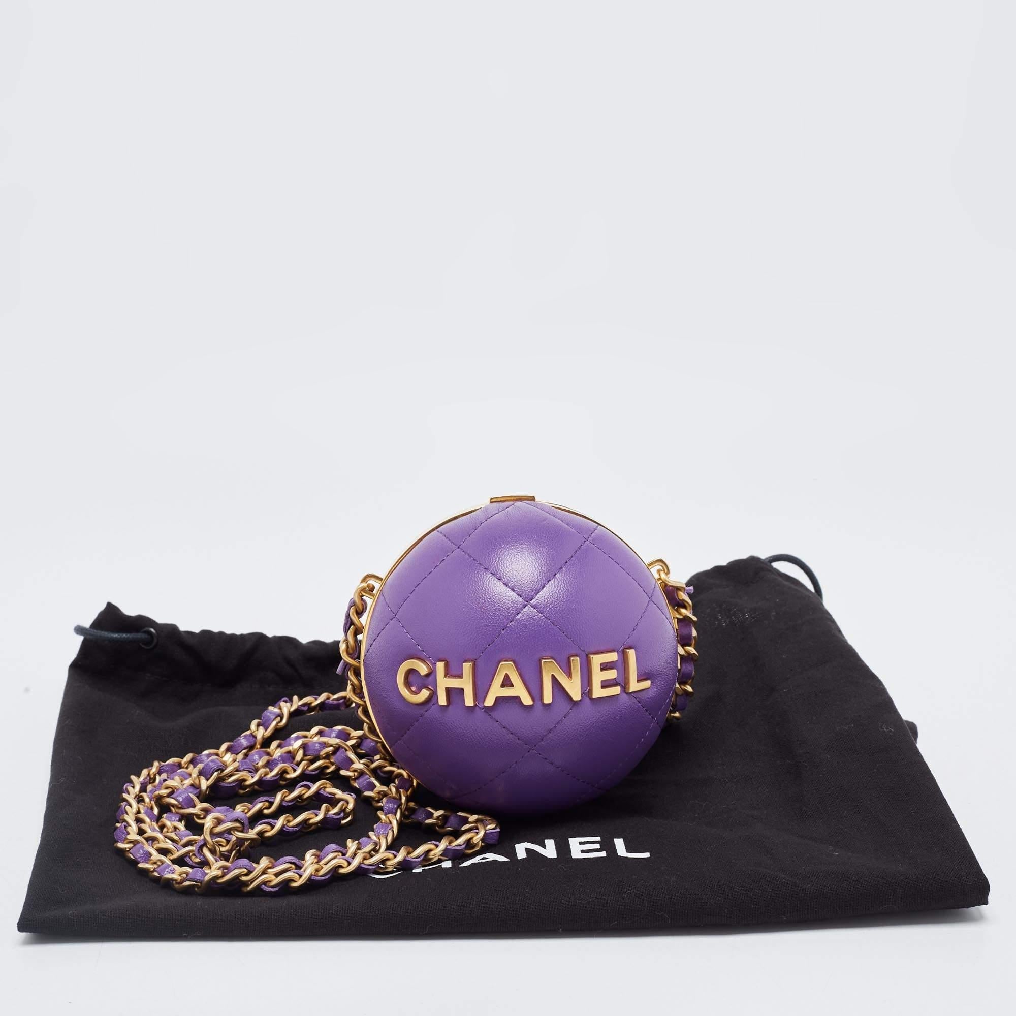 Chanel Purple Quilted Leather Paris-Le19M Coco Sphere Minaudiere Bag 9
