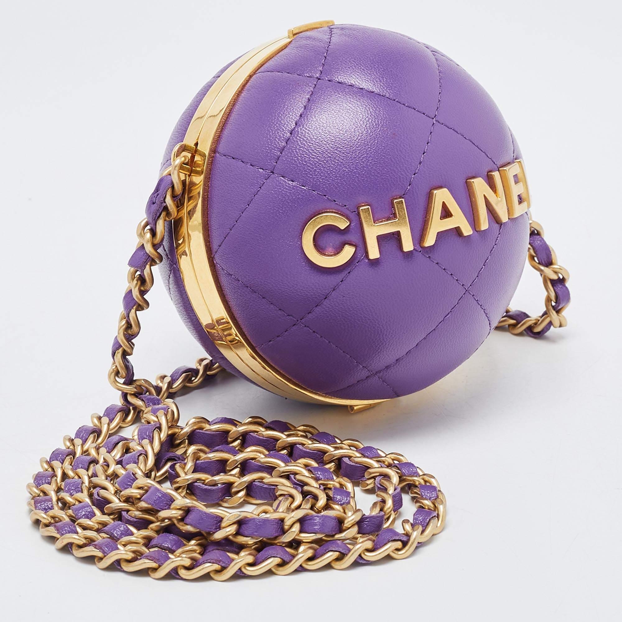 Chanel Purple Quilted Leather Paris-Le19M Coco Sphere Minaudiere Bag In Excellent Condition In Dubai, Al Qouz 2