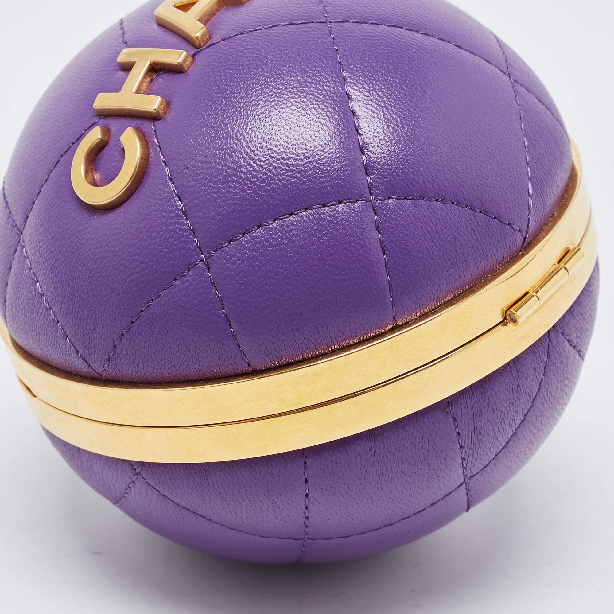 Chanel Purple Quilted Leather Paris-Le19M Coco Sphere Minaudiere Bag 3