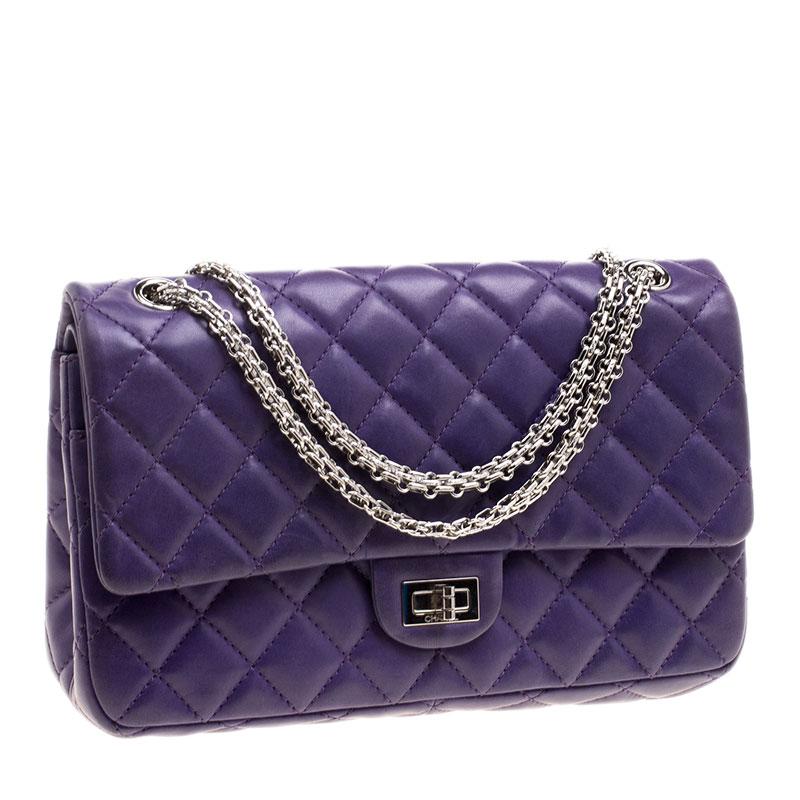 Chanel Purple Quilted Leather Reissue 2.55 Classic 226 Flap Bag In Good Condition In Dubai, Al Qouz 2