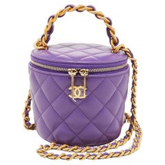 Chanel Purple Quilted Leather Small Vanity Case Top Handle Bag