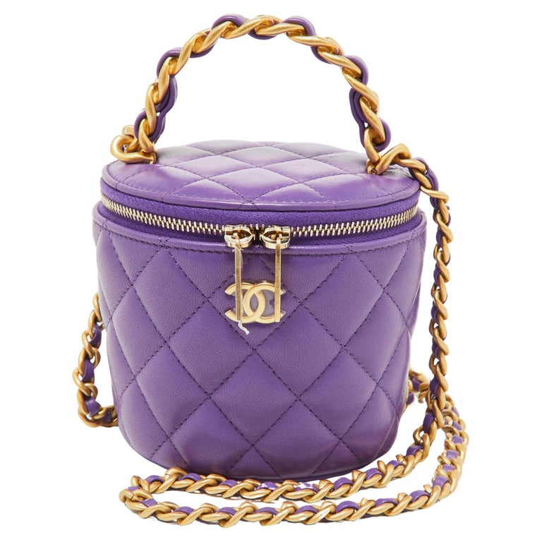 Chanel Purple Quilted Leather Small Vanity Case Top Handle Bag at