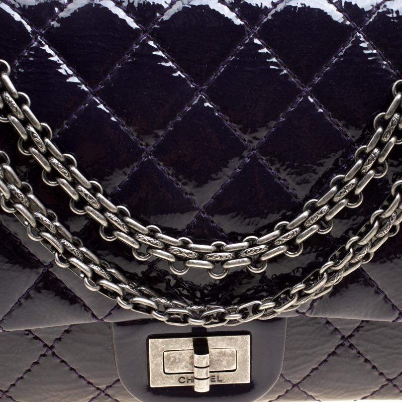 Black Chanel Purple Quilted Patent Leather Reissue 2.55 Classic 225 Flap Bag