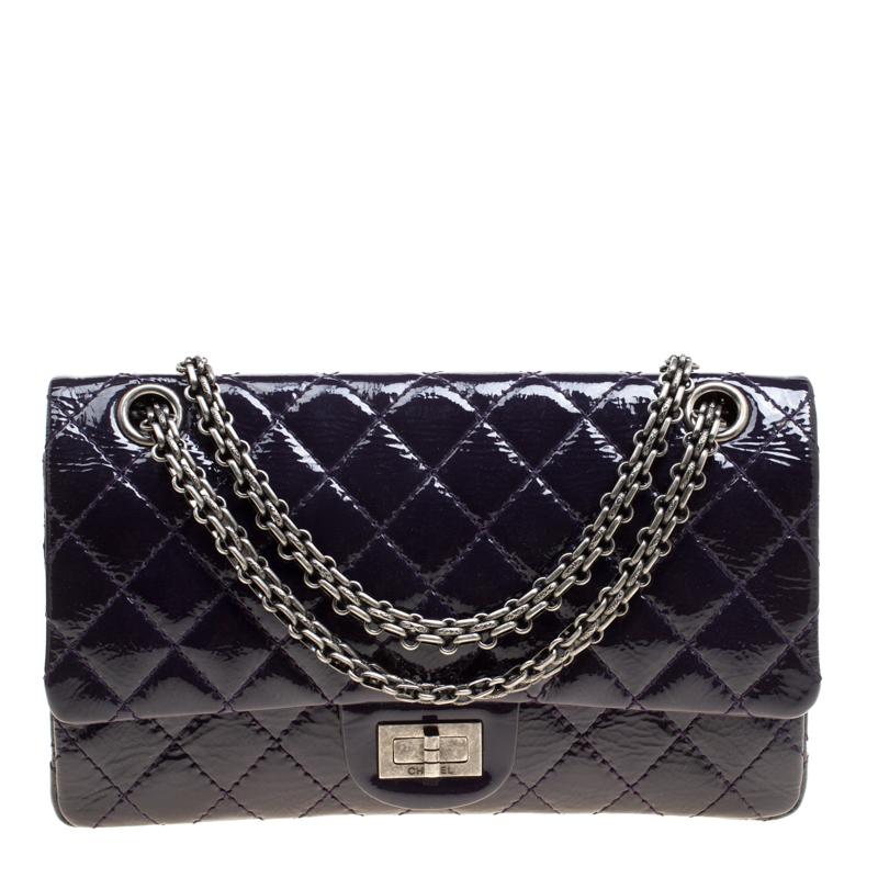 Women's Chanel Purple Quilted Patent Leather Reissue 2.55 Classic 225 Flap Bag