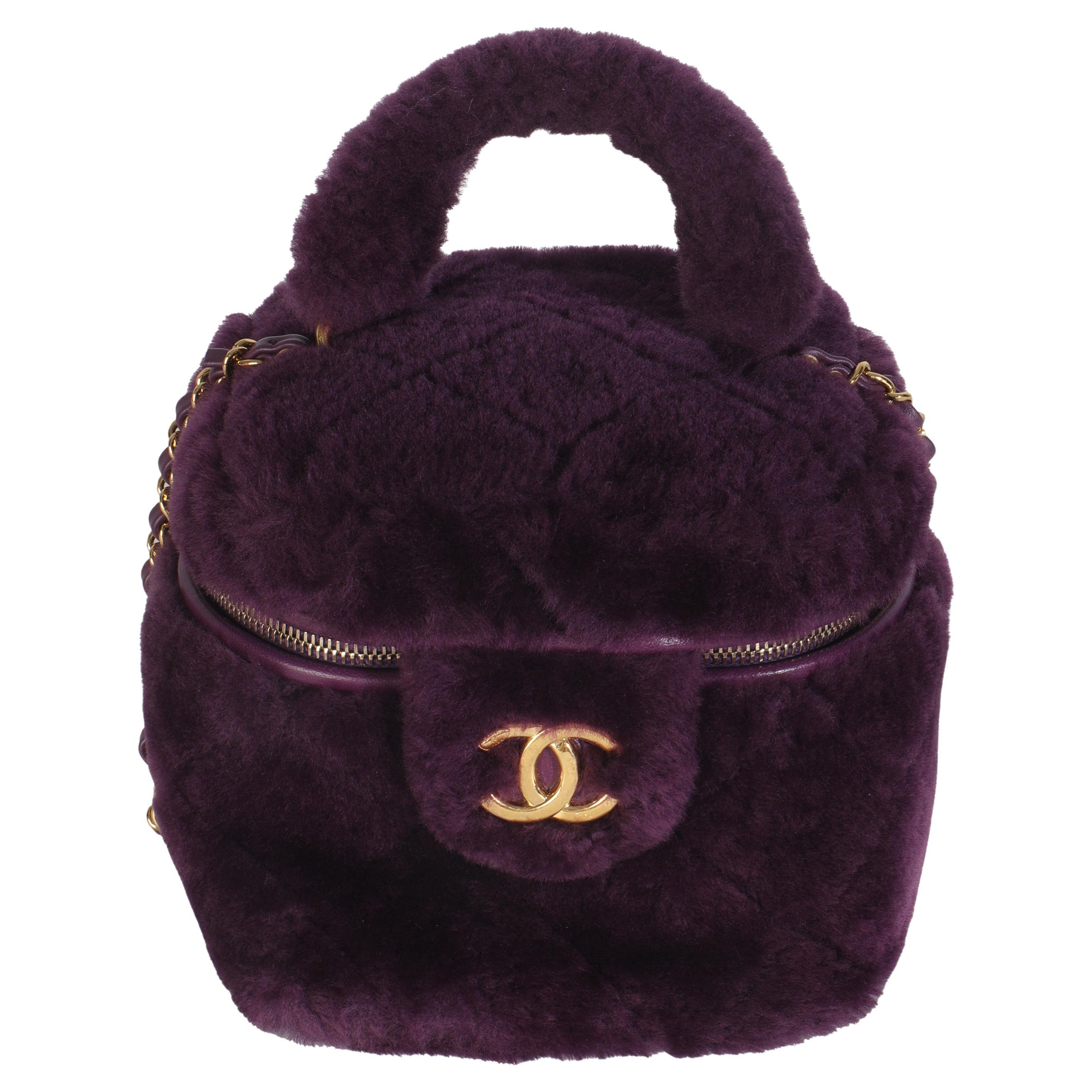 Chanel Purple Quilted Shearling Lambskin Small Vanity Case
