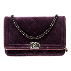 Chanel Purple Quilted Velvet Boy WOC Clutch Bag