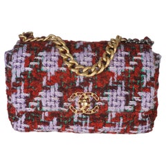 Chanel Purple Red Quilted Tweed Small Chanel 19 Flap Bag Chanel Purple Red Quilted Tweed Small Chanel 19 Flap Bag