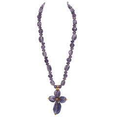 Chanel Purple Resin Stone Cross Necklace