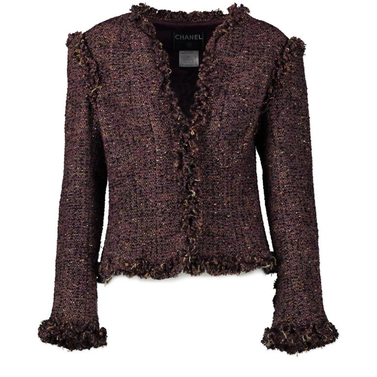 Chanel Purple Ruffle Tweed Jacket - size FR40 at 1stdibs