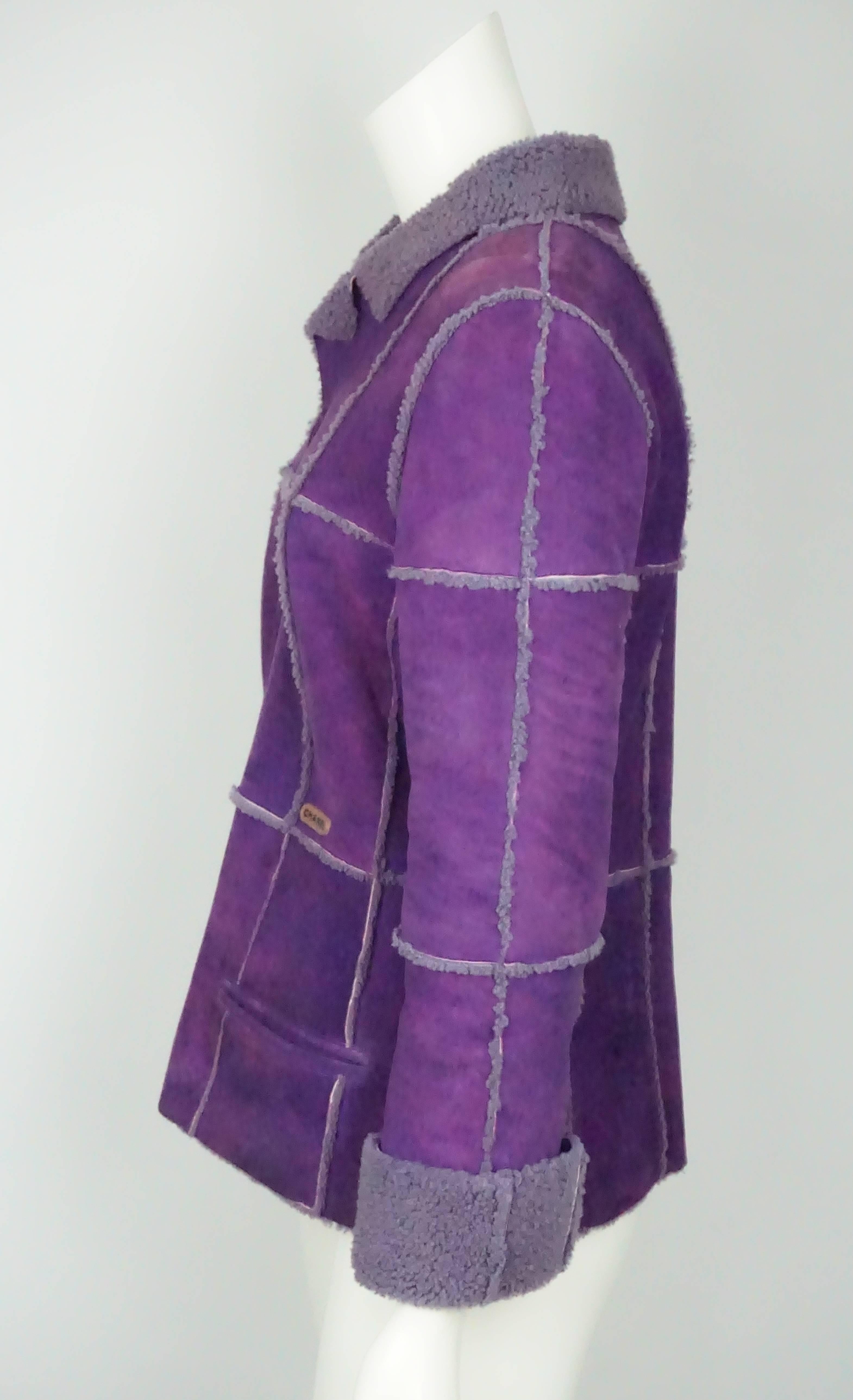 Chanel Purple Sherling Coat - 40 - 00A In Good Condition In West Palm Beach, FL