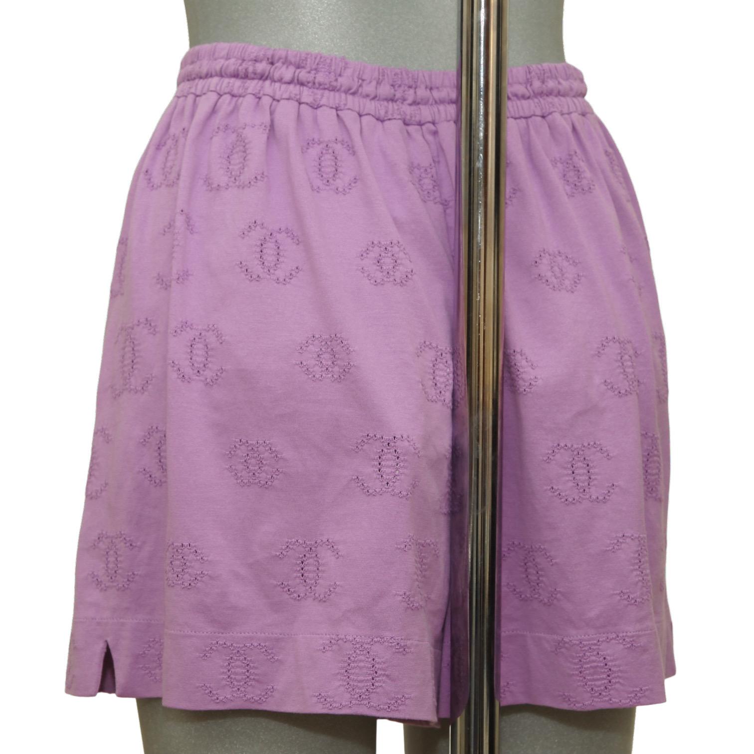 CHANEL Purple Shorts CC Logo Faux Pearls Slip Elastic On XS 2022 22S NWT $1800 1