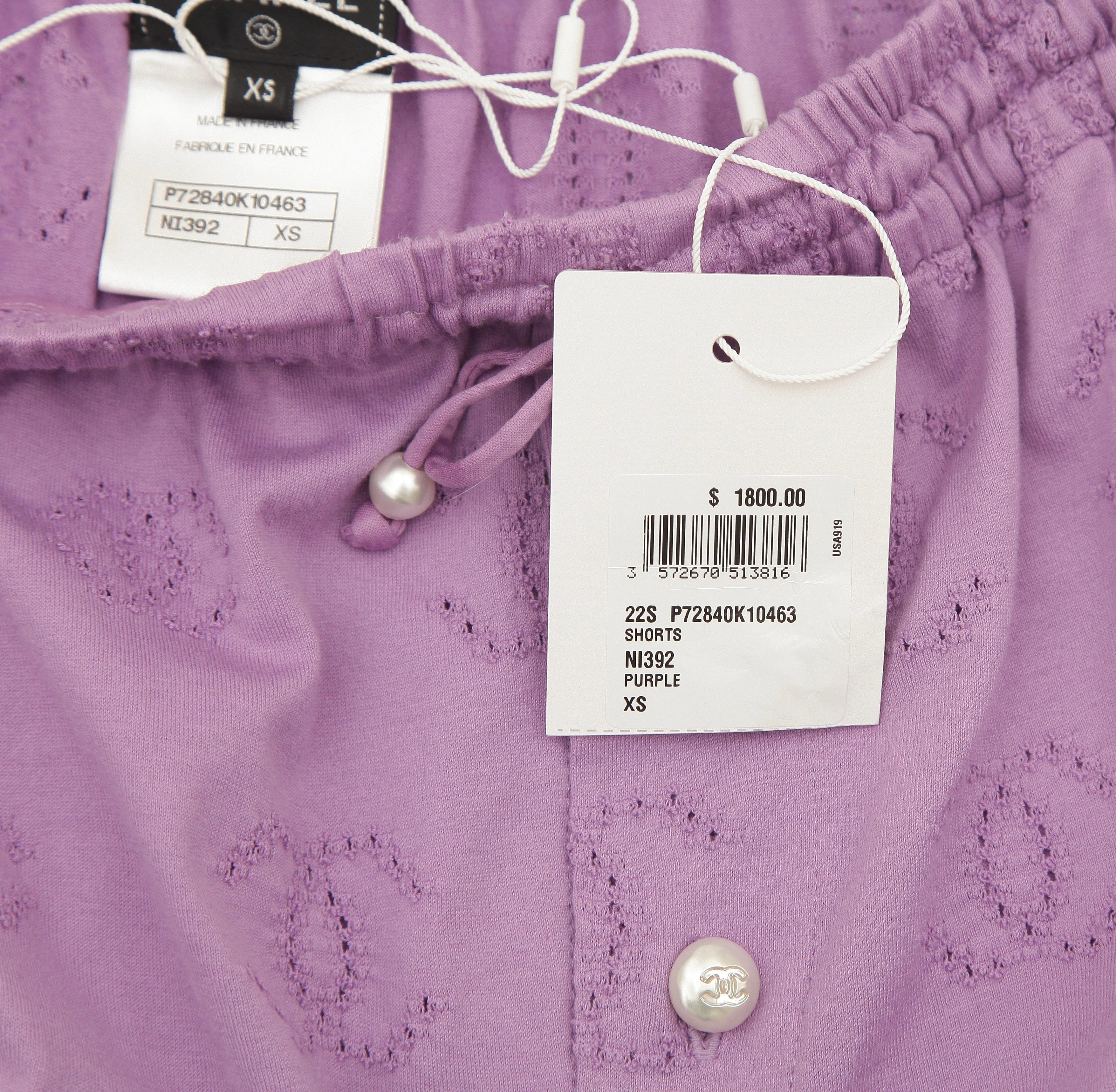 CHANEL Purple Shorts CC Logo Faux Pearls Slip Elastic On XS 2022 22S NWT $1800 3