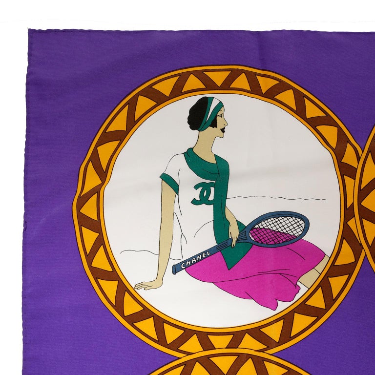 Chanel Purple Silk Rue Cambon Scarf For Sale at 1stDibs
