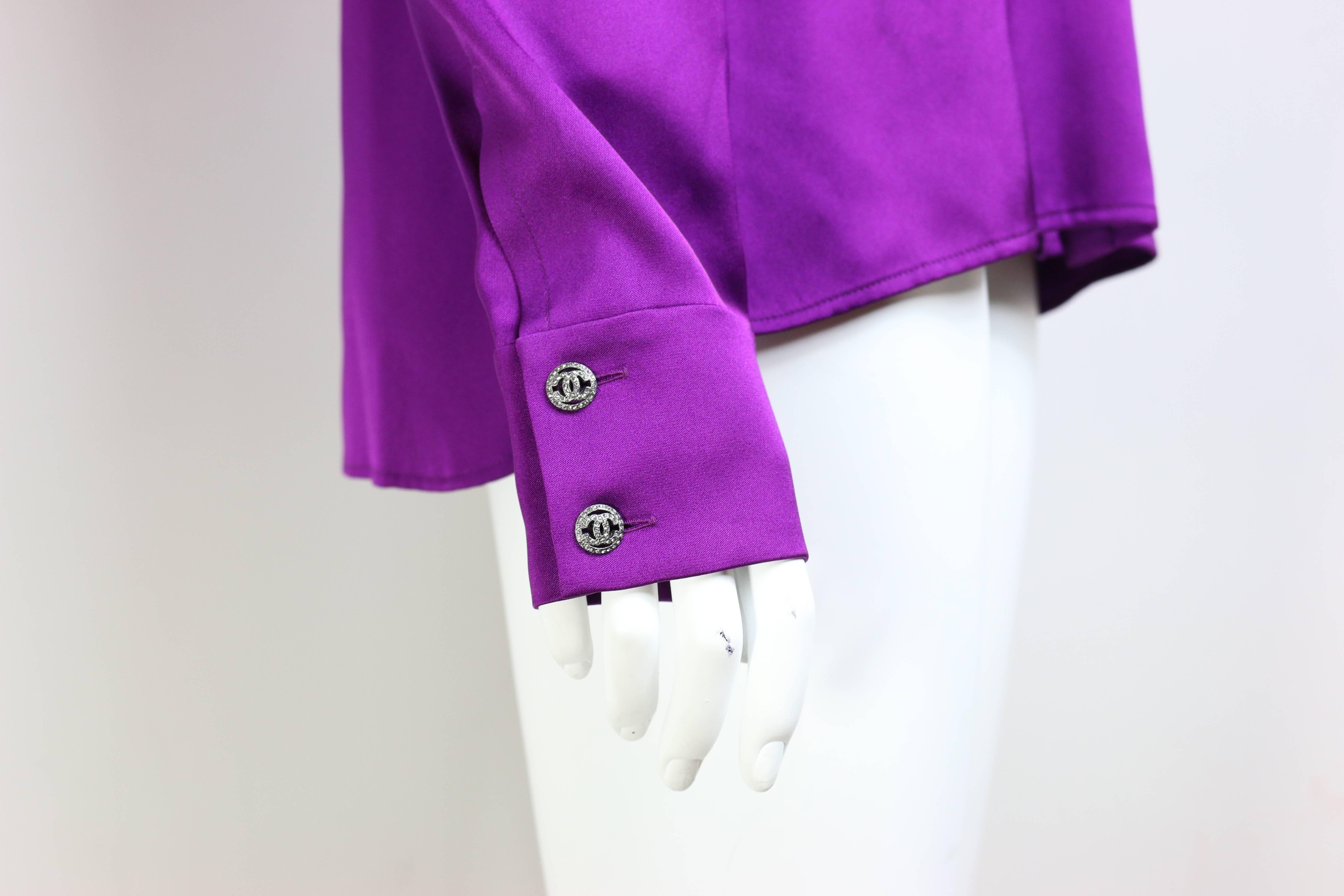 Chanel Purple Silk Shirt With Attachable Hoodie  For Sale 1