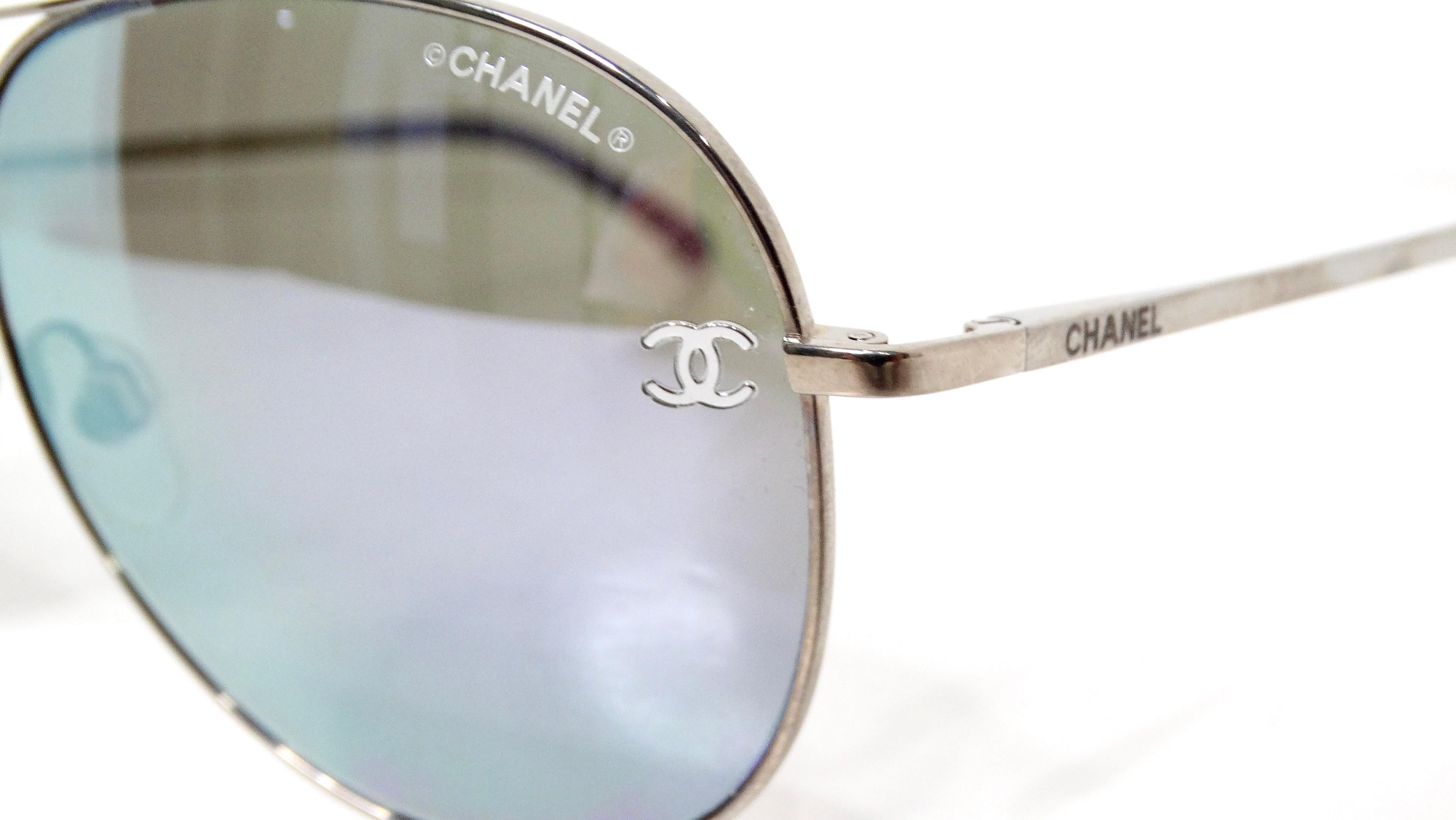Gray Chanel Purple & Silver-Tone Metal Frame Pilot Aviator Sunglasses For Sale