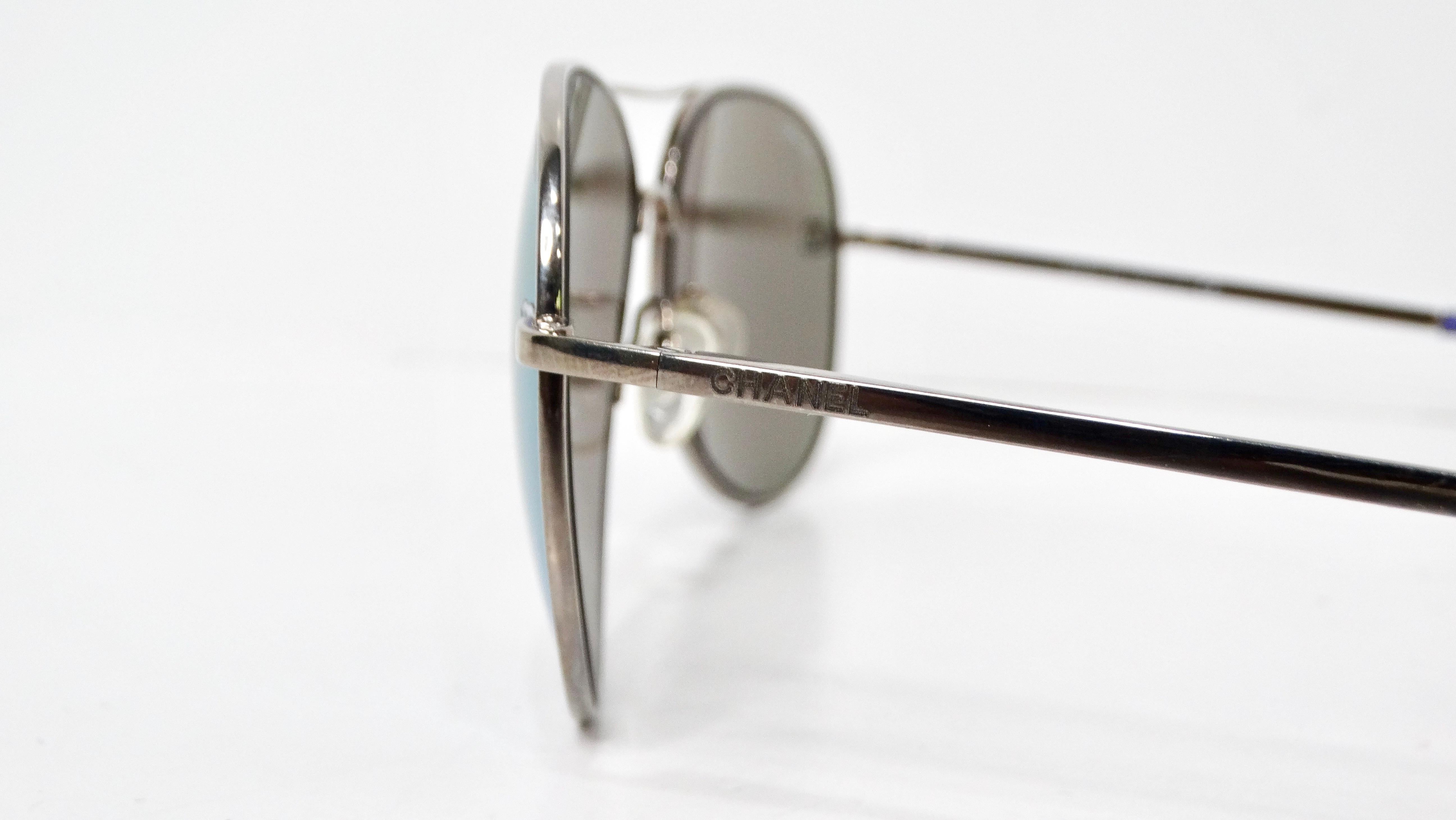 Women's Chanel Purple & Silver-Tone Metal Frame Pilot Aviator Sunglasses For Sale