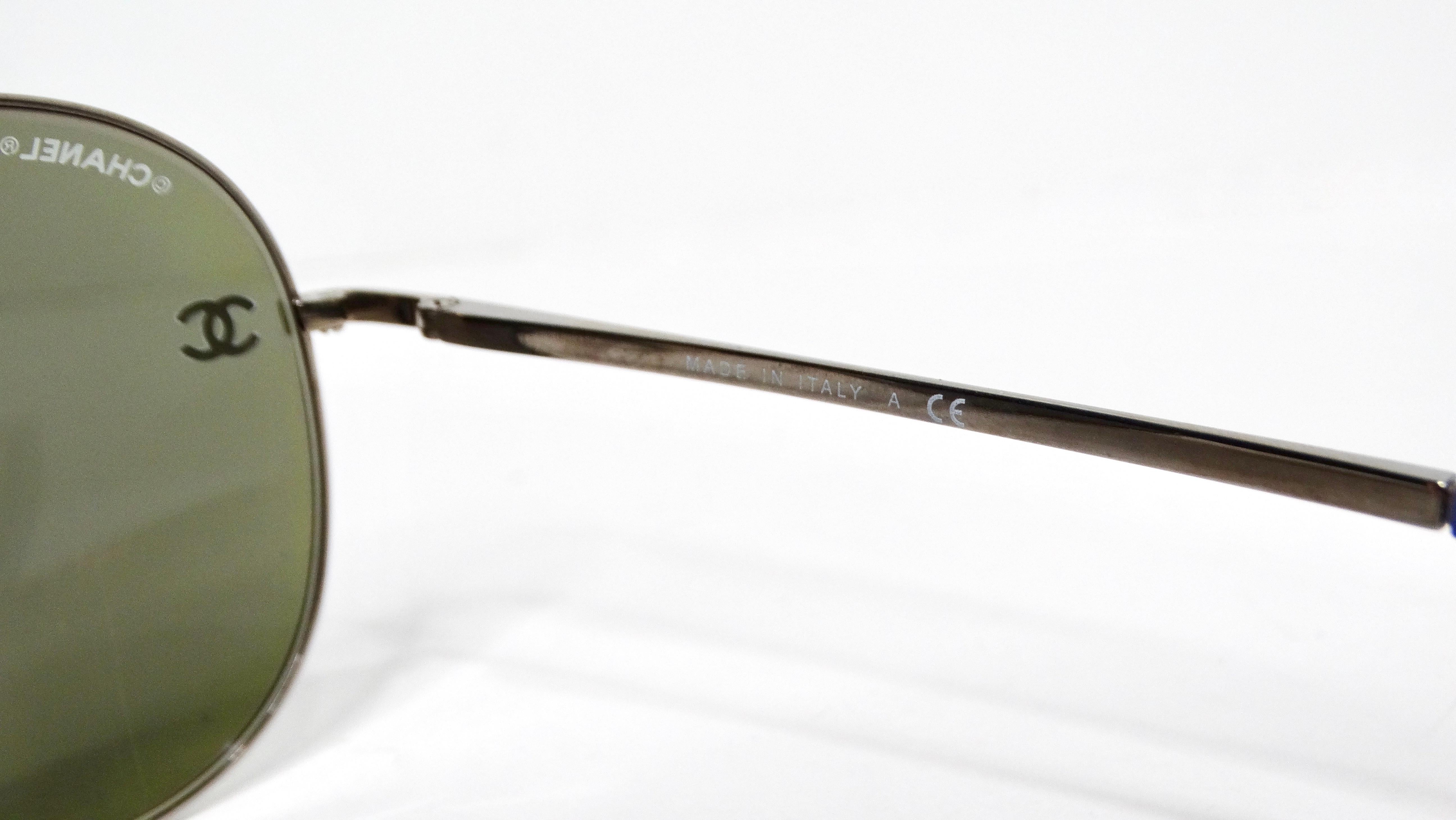 Chanel Purple & Silver-Tone Metal Frame Pilot Aviator Sunglasses For Sale 2