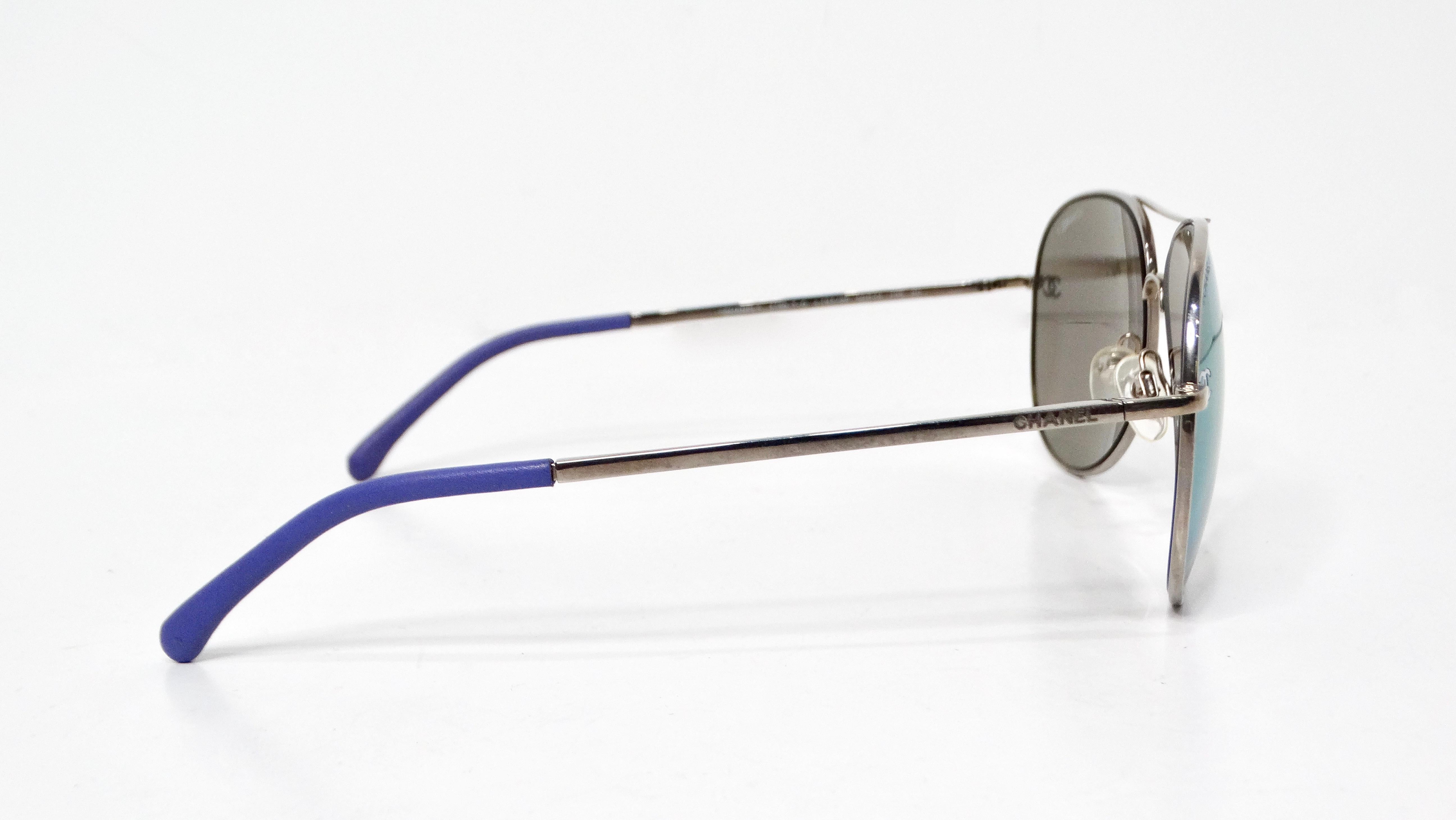 Chanel Purple & Silver-Tone Metal Frame Pilot Aviator Sunglasses For Sale 3