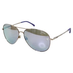 Chanel Purple & Silver-Tone Metal Frame Pilot Aviator Sunglasses