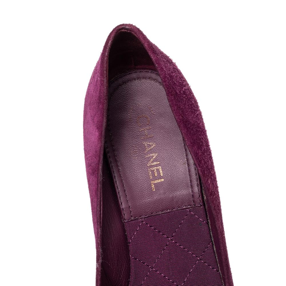 Black Chanel Purple Suede Camellia CC Block Heel Pumps Size 37
