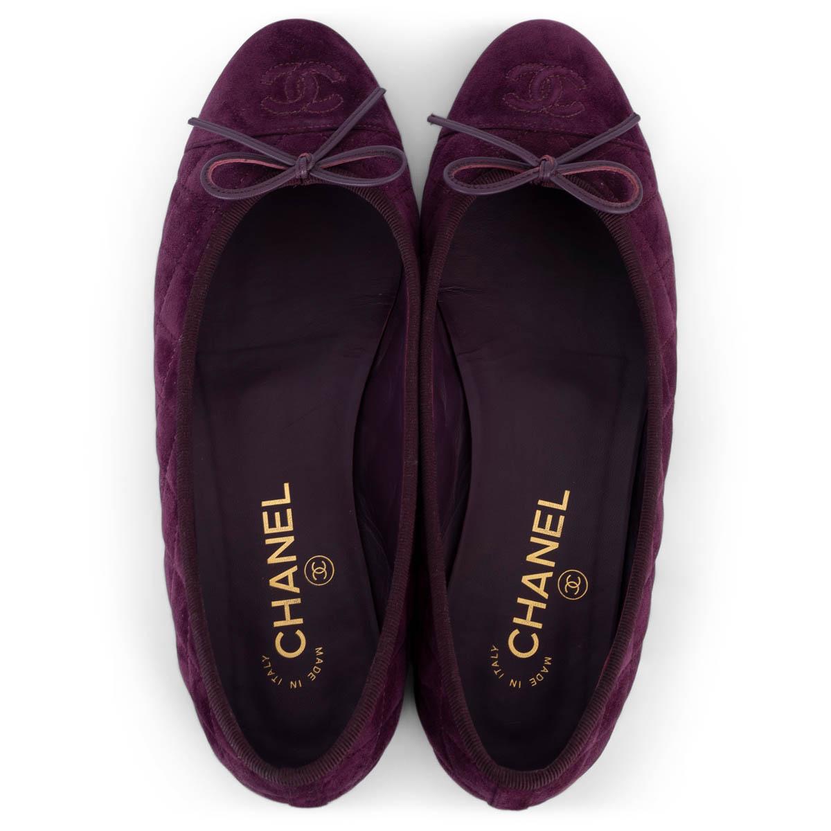 CHANEL purple suede QUILTED CLASSIC BALLET Flats Shoes 38.5 fit 38 For Sale 2