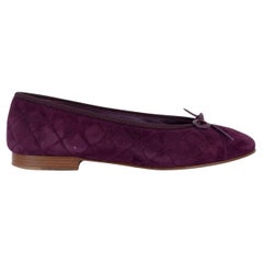 Used CHANEL purple suede QUILTED CLASSIC BALLET Flats Shoes 38.5 fit 38