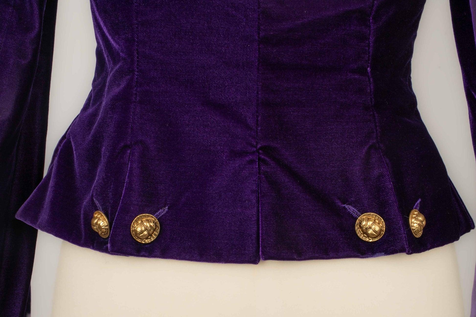Giacca Chanel in velluto viola bordata di trecce dorate, 1993 in vendita 1