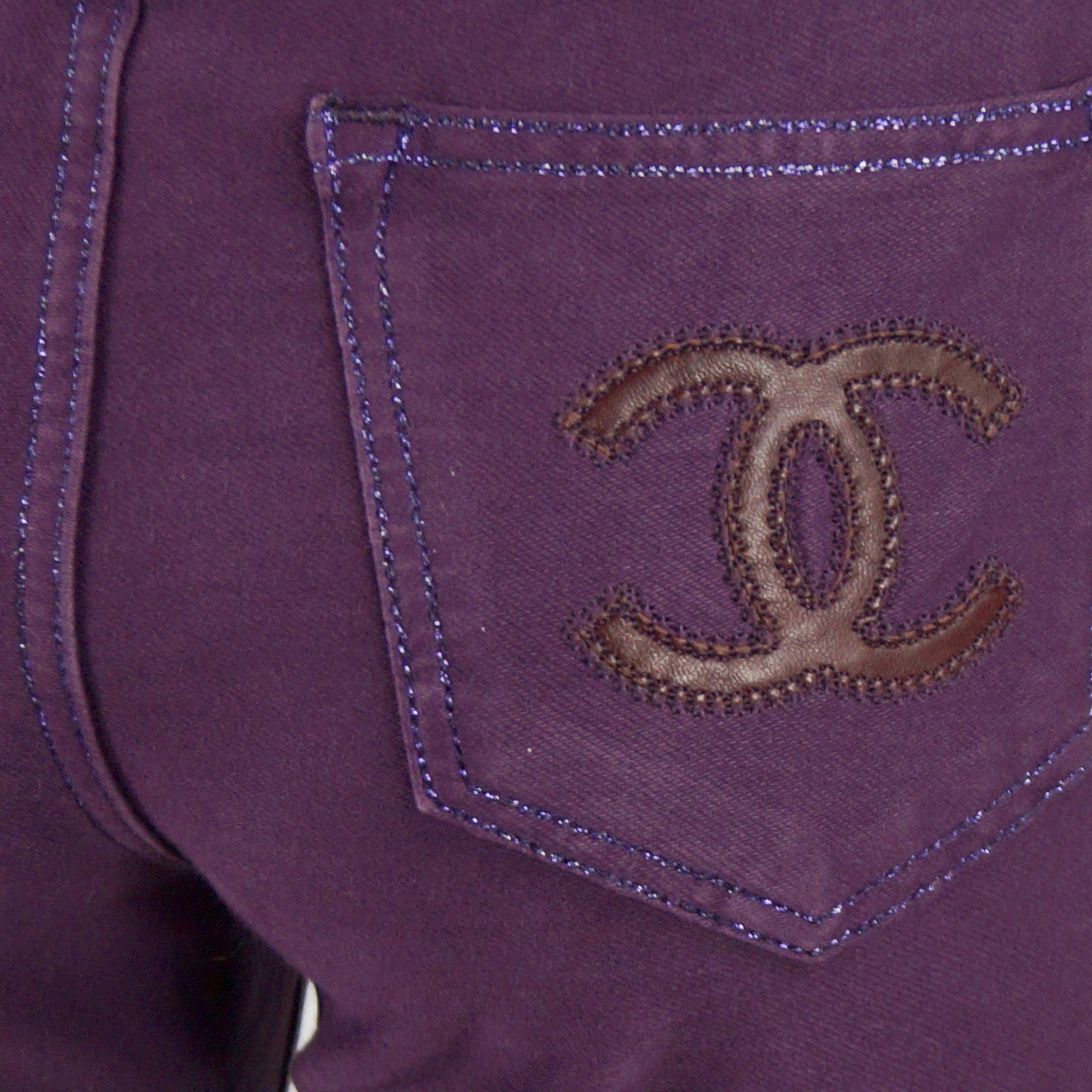 Chanel jean en velours violet pré-collection automne 2011 Paris Byzance FR 36 en vente 1