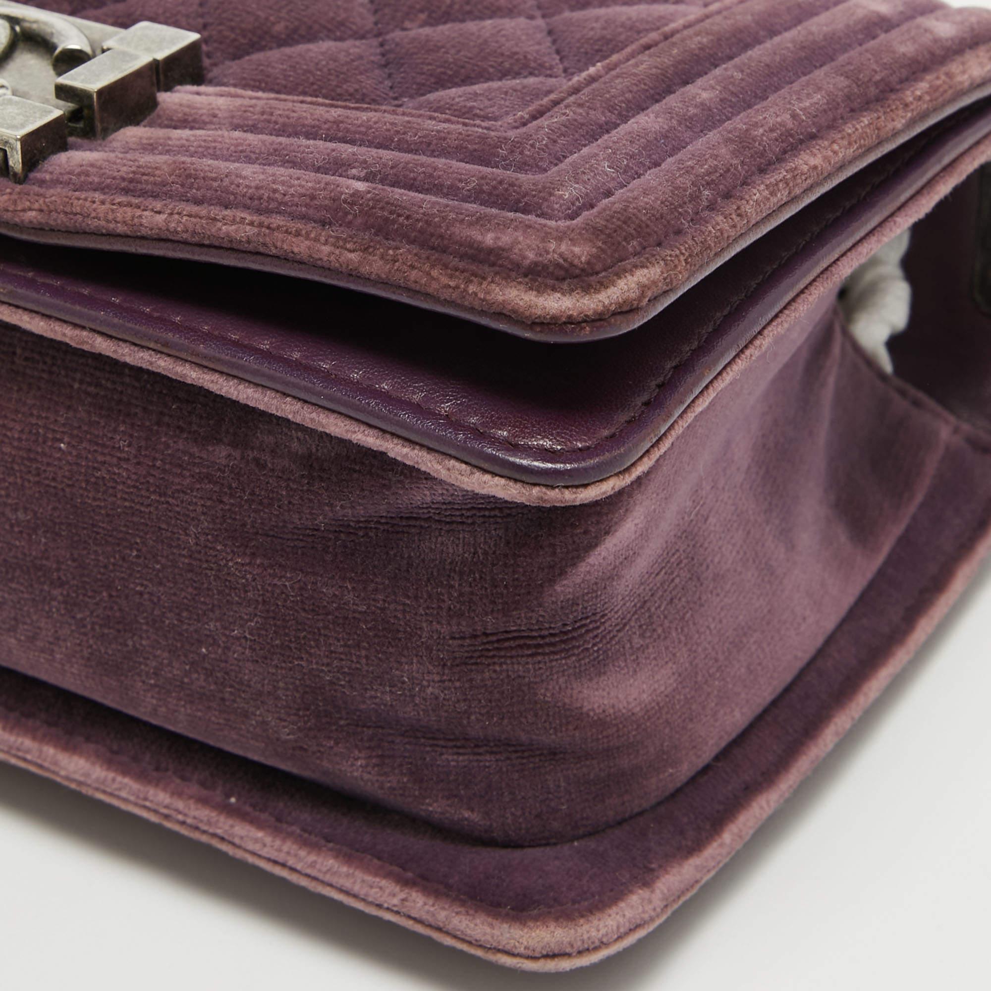 Chanel Purple Velvet Small Boy Bag For Sale 7