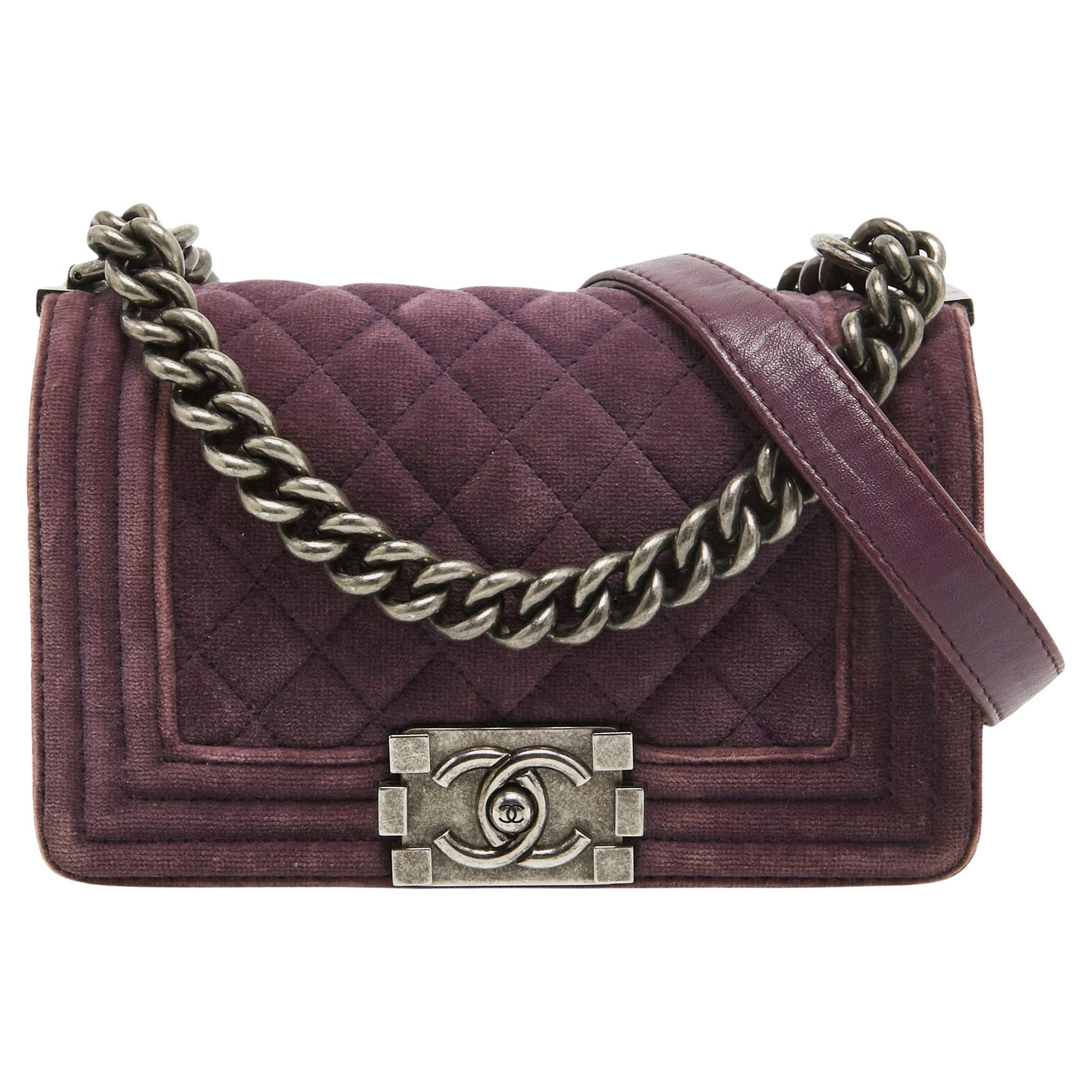 Chanel Purple Velvet Small Boy Bag For Sale