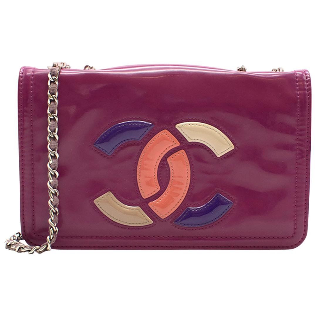 Chanel Purple Patent Vinyl Lipstick Ligne Medium Flap Bag - Yoogi's Closet