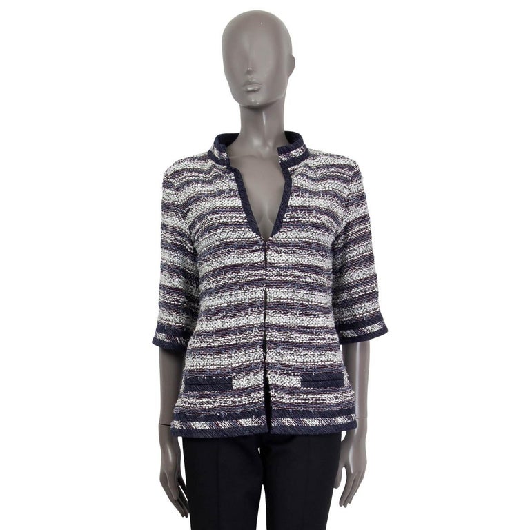 CHANEL purple and white cotton 2013 TWEED Jacket 36 XS For Sale at