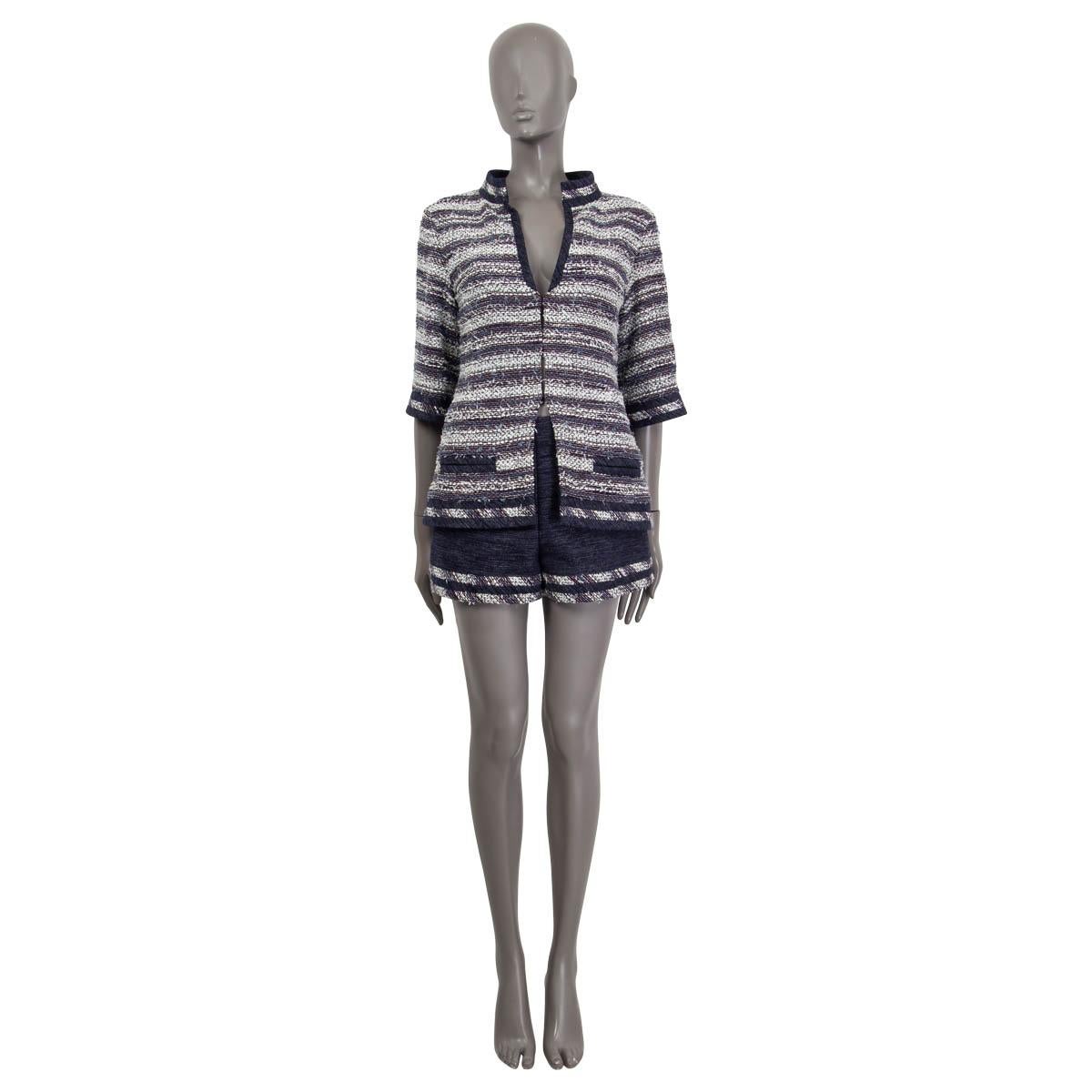 CHANEL purple & white cotton 2013 TWEED Jacket 36 XS For Sale 5