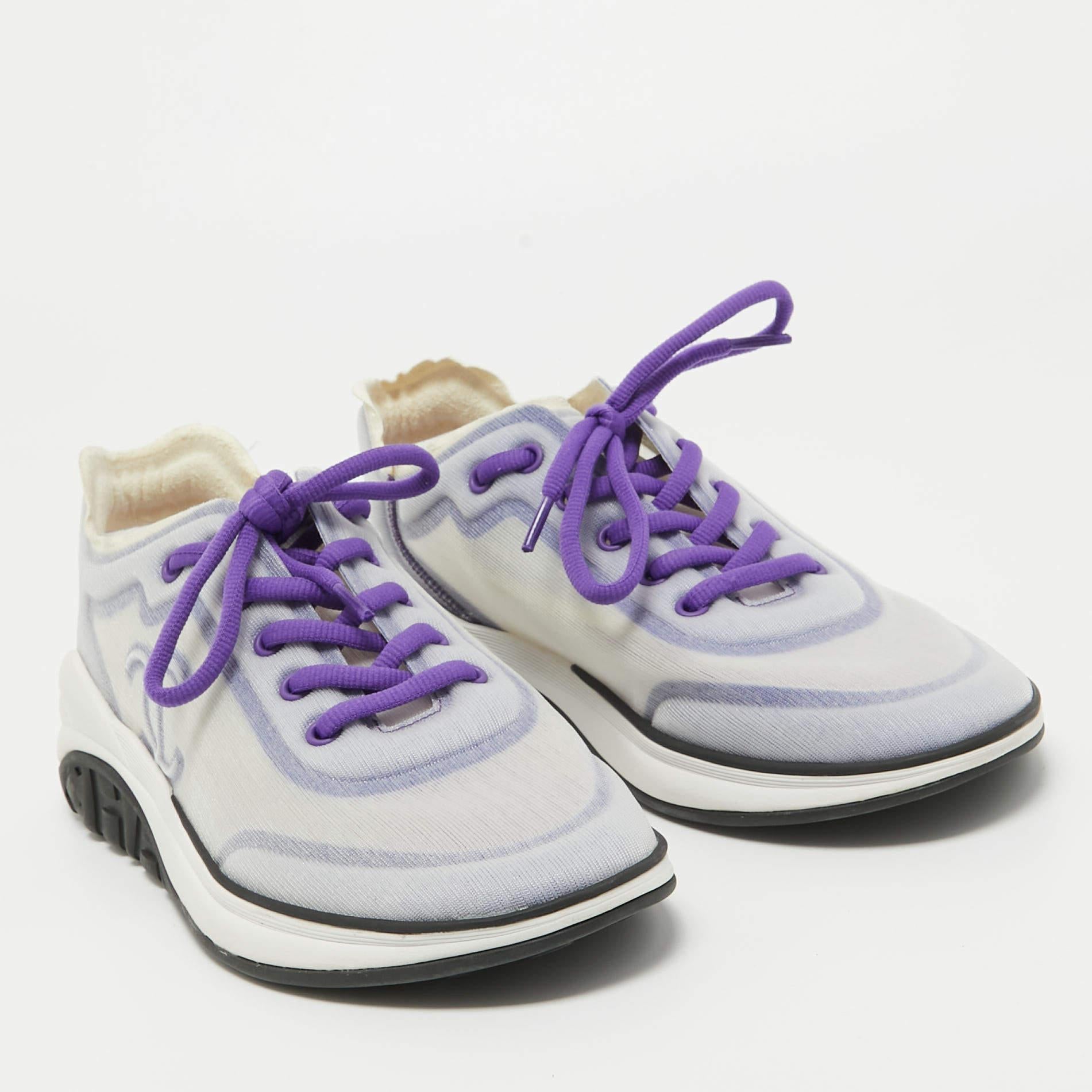 Gray Chanel Purple/White Mesh Interlocking CC Logo Sneakers Size 40.5