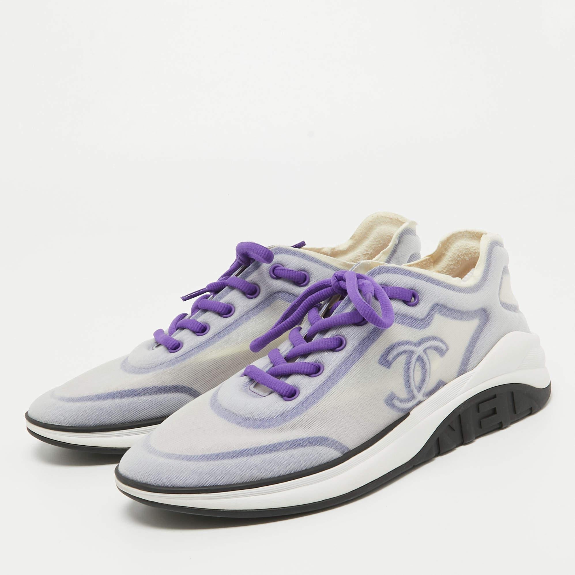 Chanel Purple/White Mesh Interlocking CC Logo Sneakers Size 40.5 For Sale 2