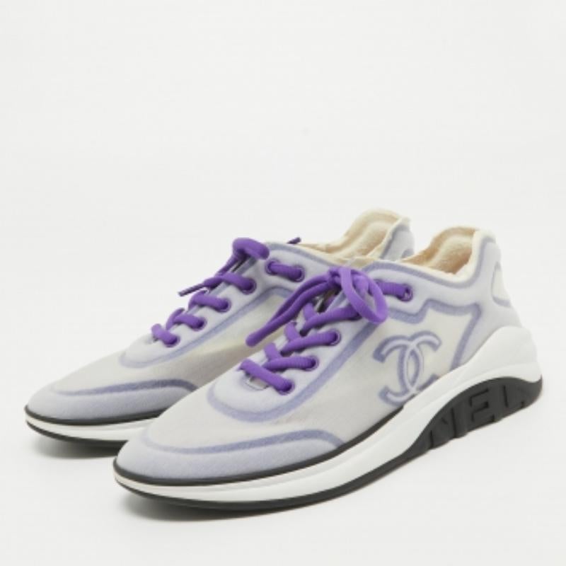 Chanel viola/bianco in rete con logo CC interbloccato taglia 40,5 in vendita 3