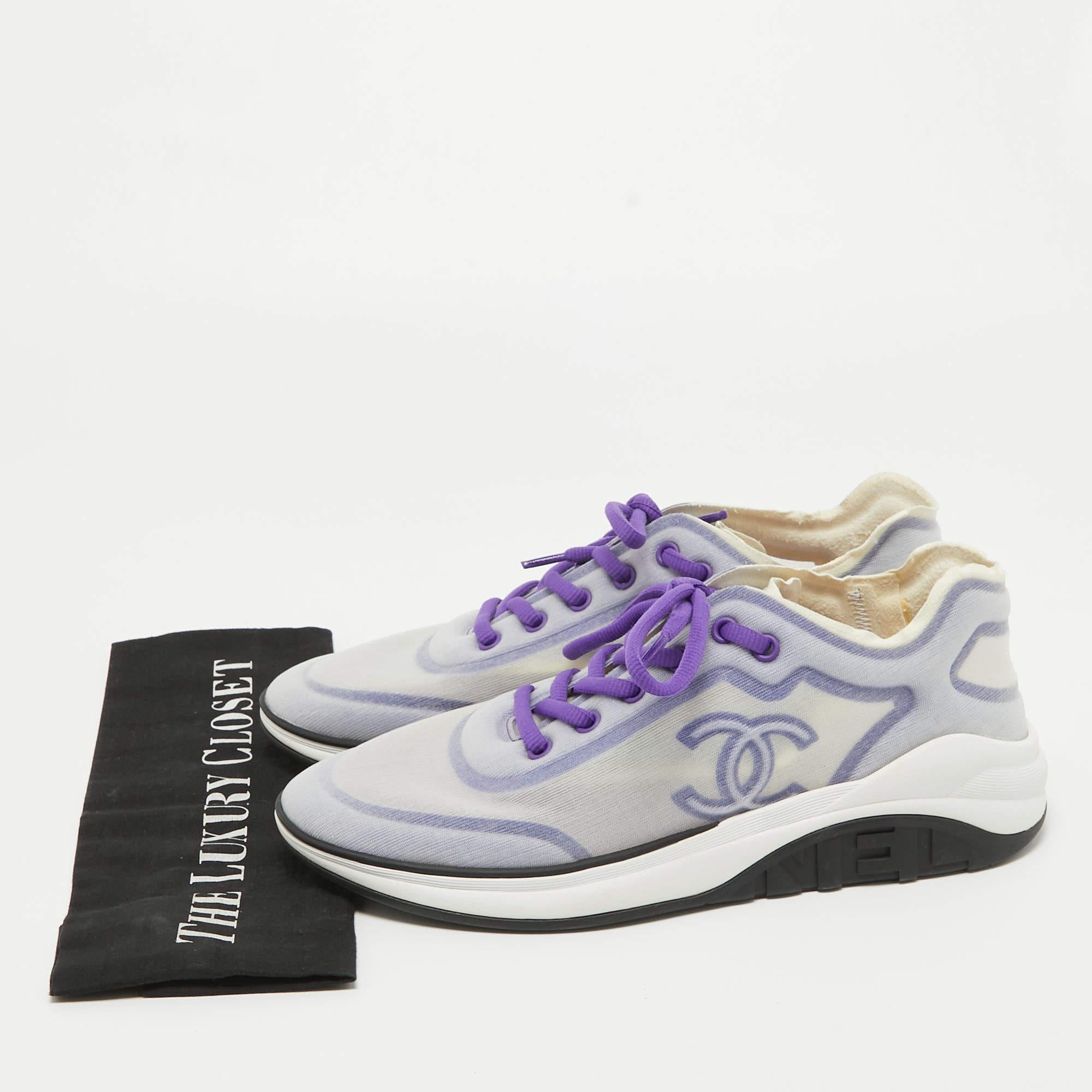 Chanel Purple/White Mesh Interlocking CC Logo Sneakers Size 40.5 3
