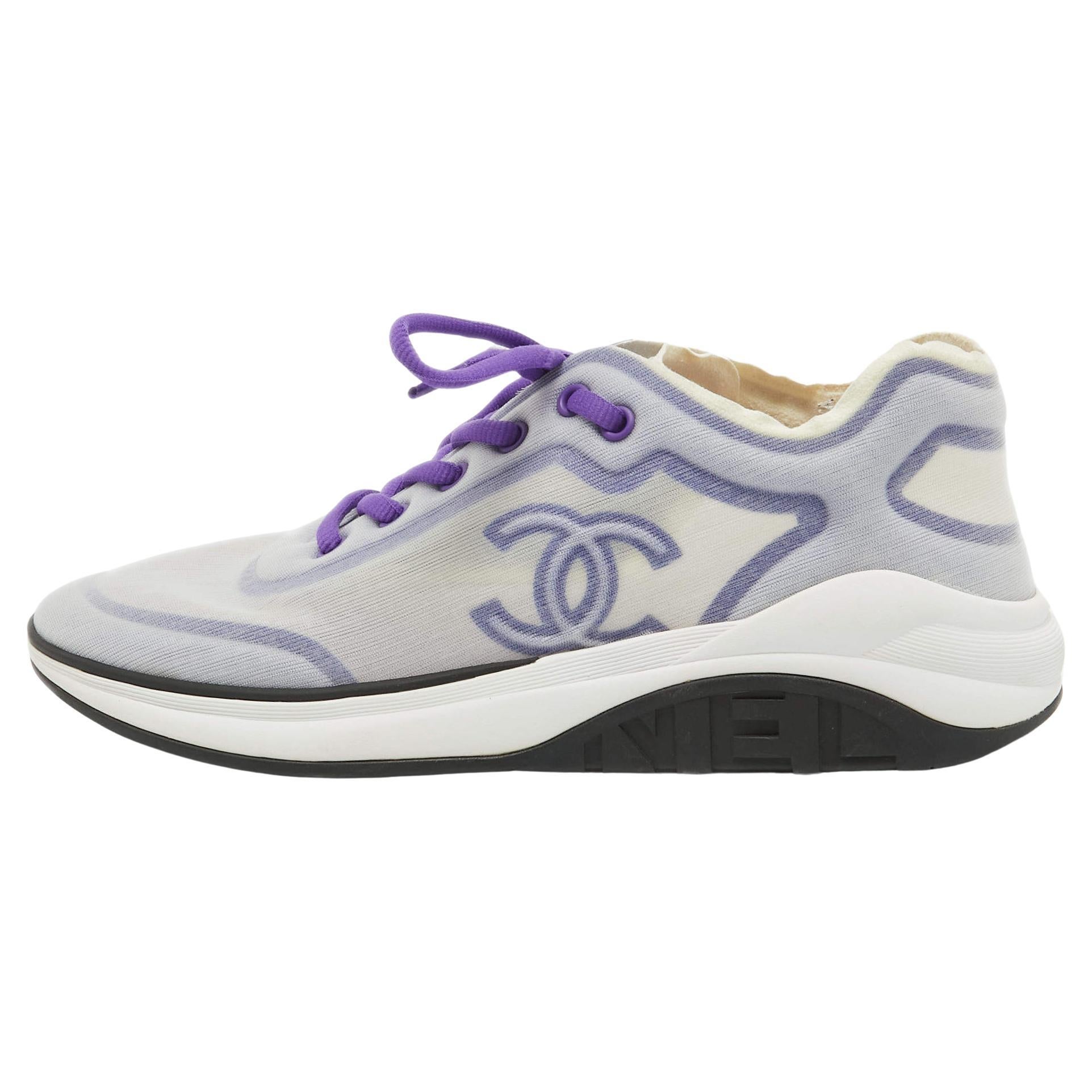 Chanel Purple/White Mesh Interlocking CC Logo Sneakers Size 40.5 For Sale