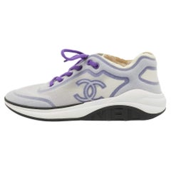 Chanel Purple/White Mesh Interlocking CC Logo Sneakers Size 40.5