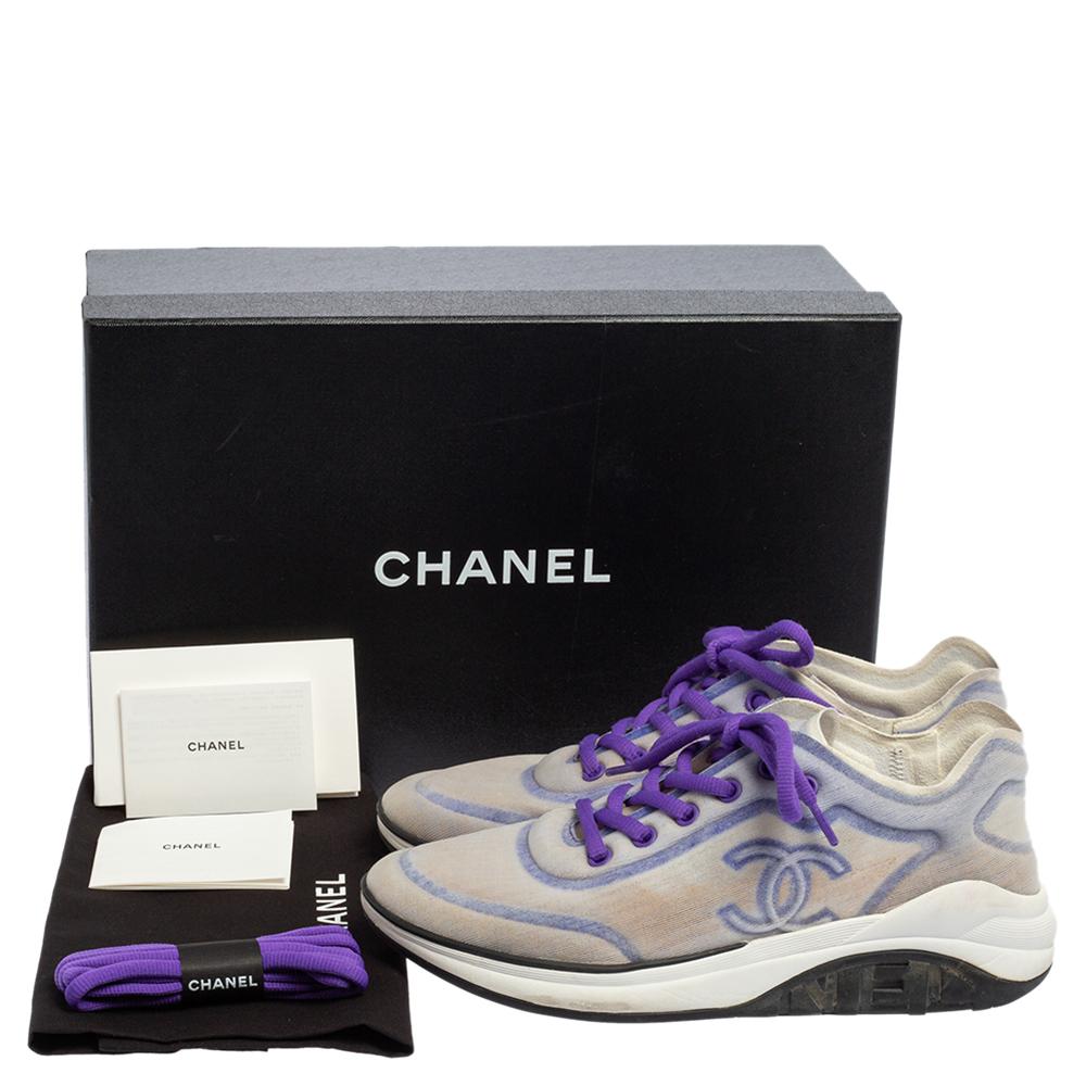 Women's Chanel Purple/White Mesh Low Top Sneaker Size 38