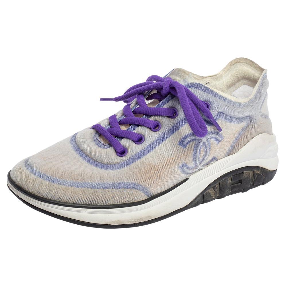 Chanel Purple/White Mesh Low Top Sneaker Size 38
