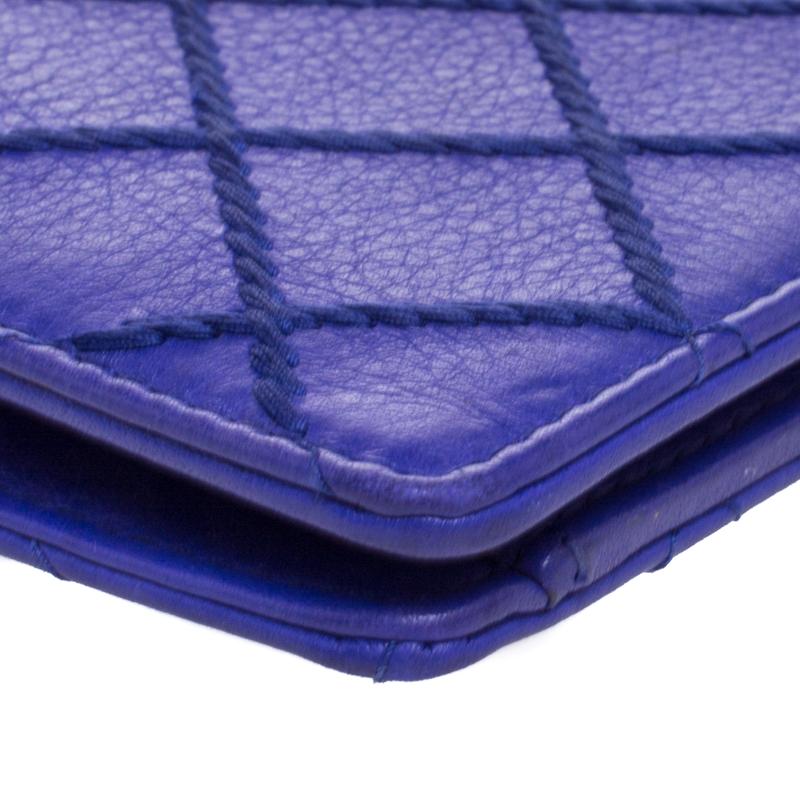 Women's Chanel Purple Wild Stitch Quilted Leather Yen Bifold Wallet