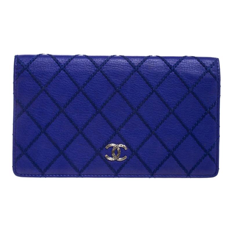 Chanel Purple Wild Stitch Quilted Leather Yen Bifold Wallet