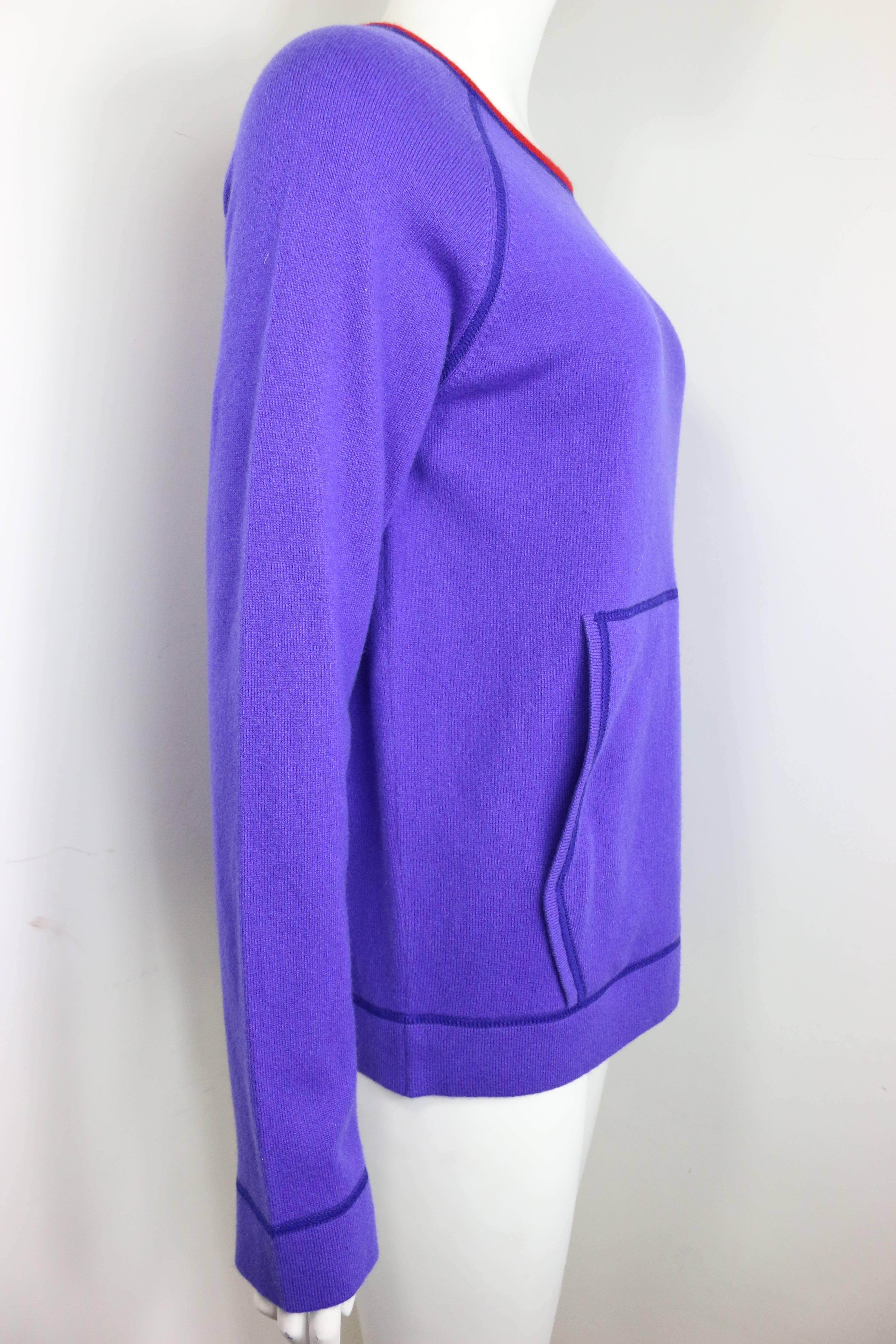 Violet Chanel Purple with Red Trim Collar Pullover Cashmere Sweater  en vente