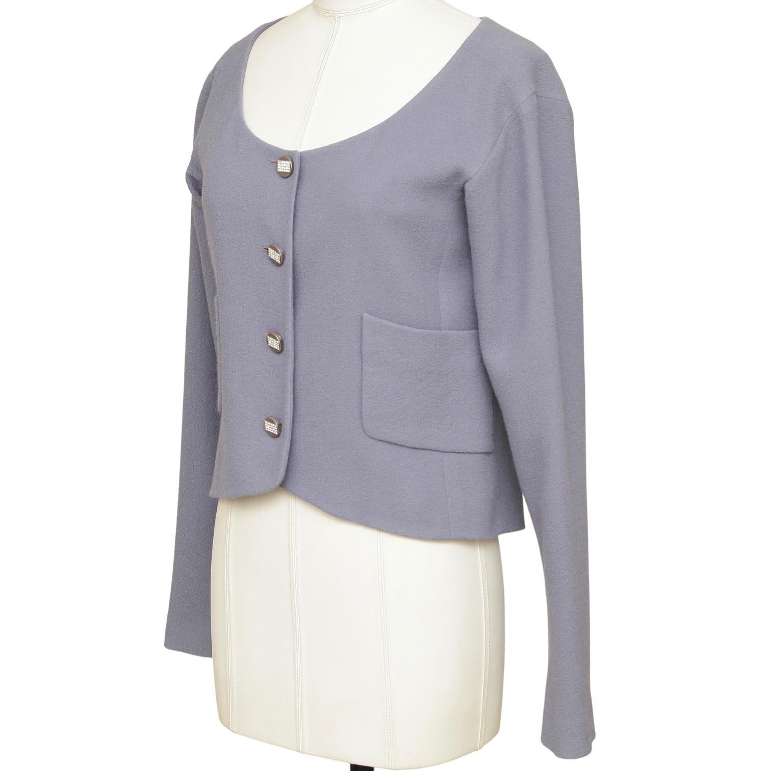 CHANEL Purple Wool Jacket Coat Blazer Long Sleeve Crystal Buttons 38 RUNWAY 2012 In Good Condition In Hollywood, FL