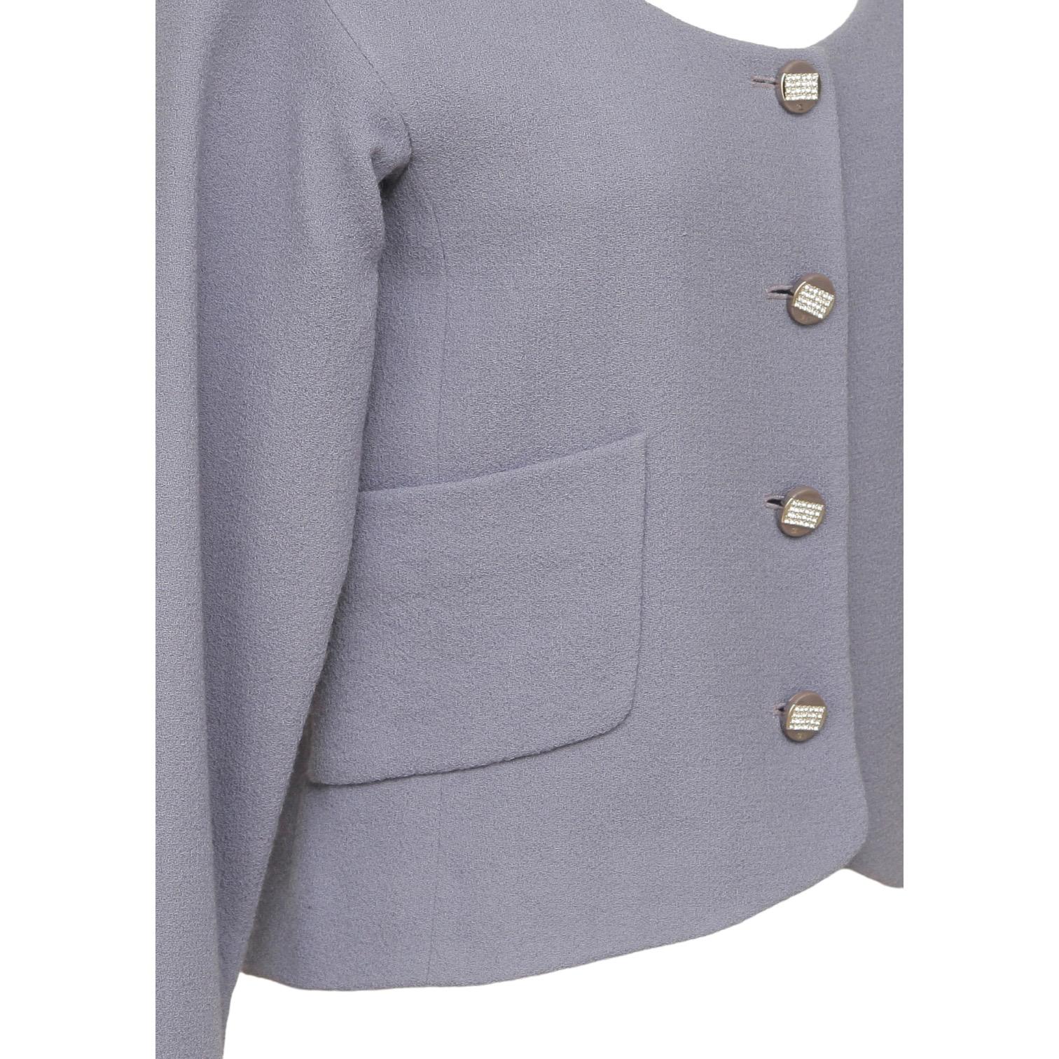 Women's or Men's CHANEL Purple Wool Jacket Coat Blazer Long Sleeve Crystal Buttons 38 RUNWAY 2012