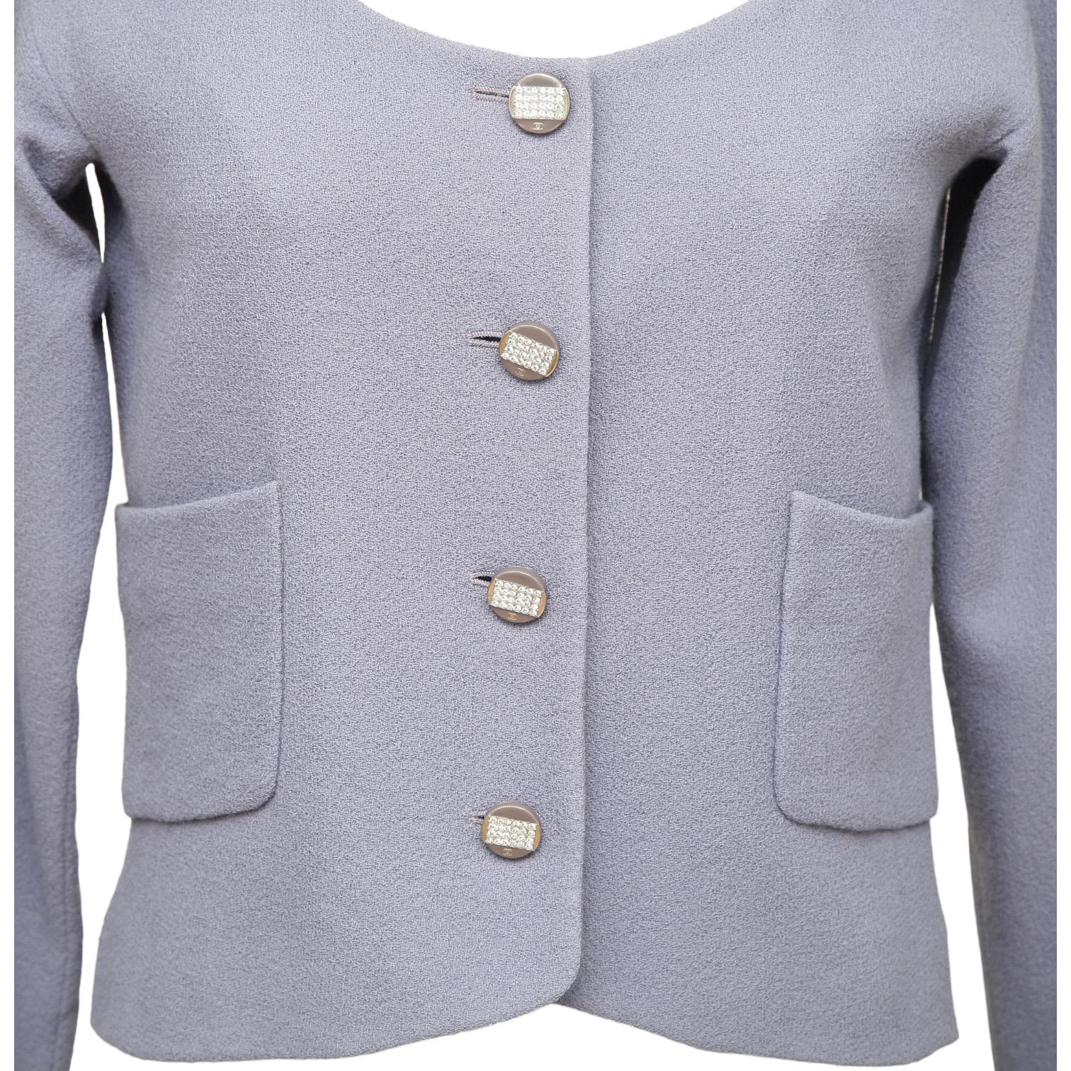 CHANEL Purple Wool Jacket Coat Blazer Long Sleeve Crystal Buttons 38 RUNWAY 2012 2