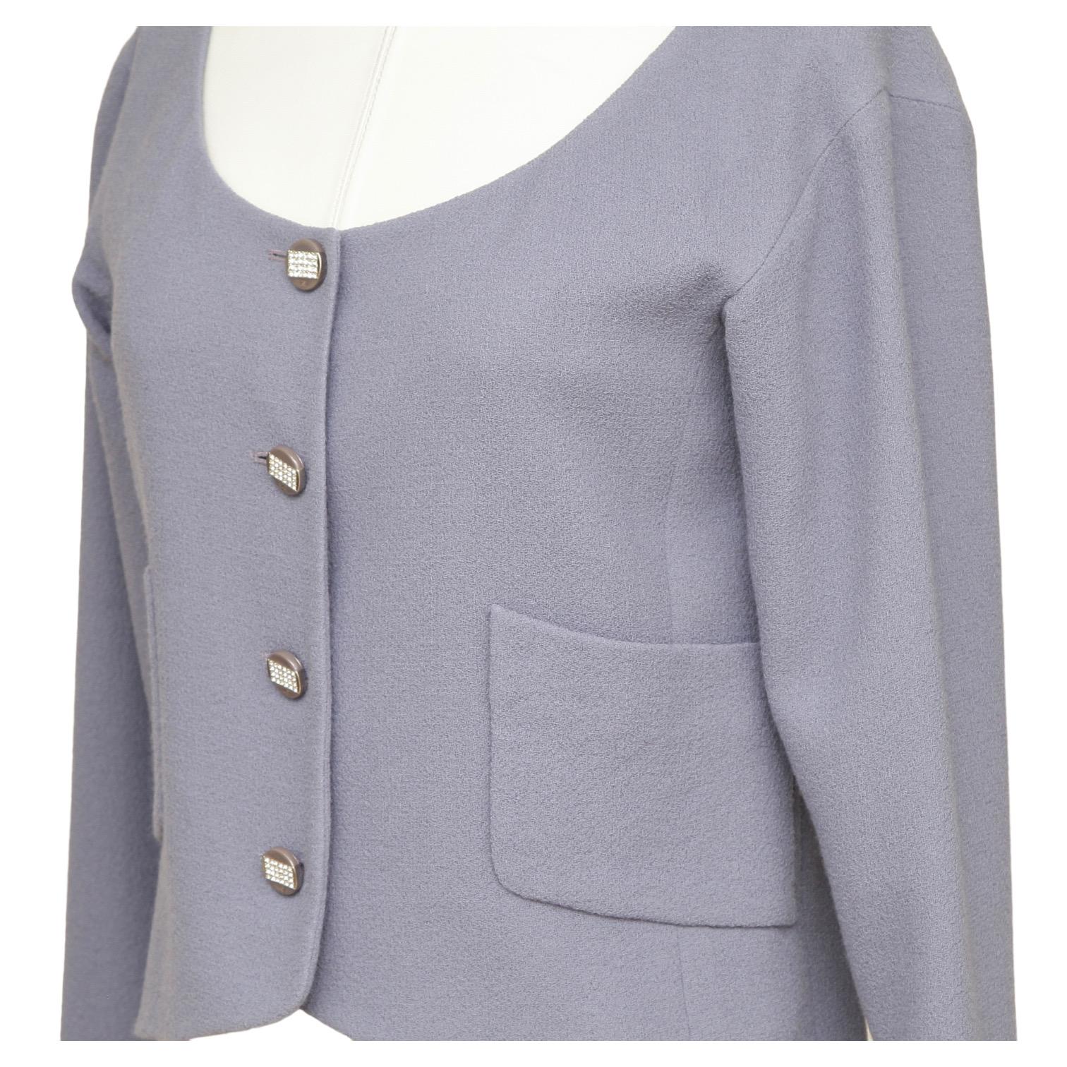 CHANEL Purple Wool Jacket Coat Blazer Long Sleeve Crystal Buttons 38 RUNWAY 2012 3